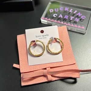 NWT Kate Spade Hammered Huggie Hoop Gold CZ Earrings